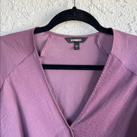 Express Women's Plum Ruffle Sleeve Blouse - Picture 5 of 16